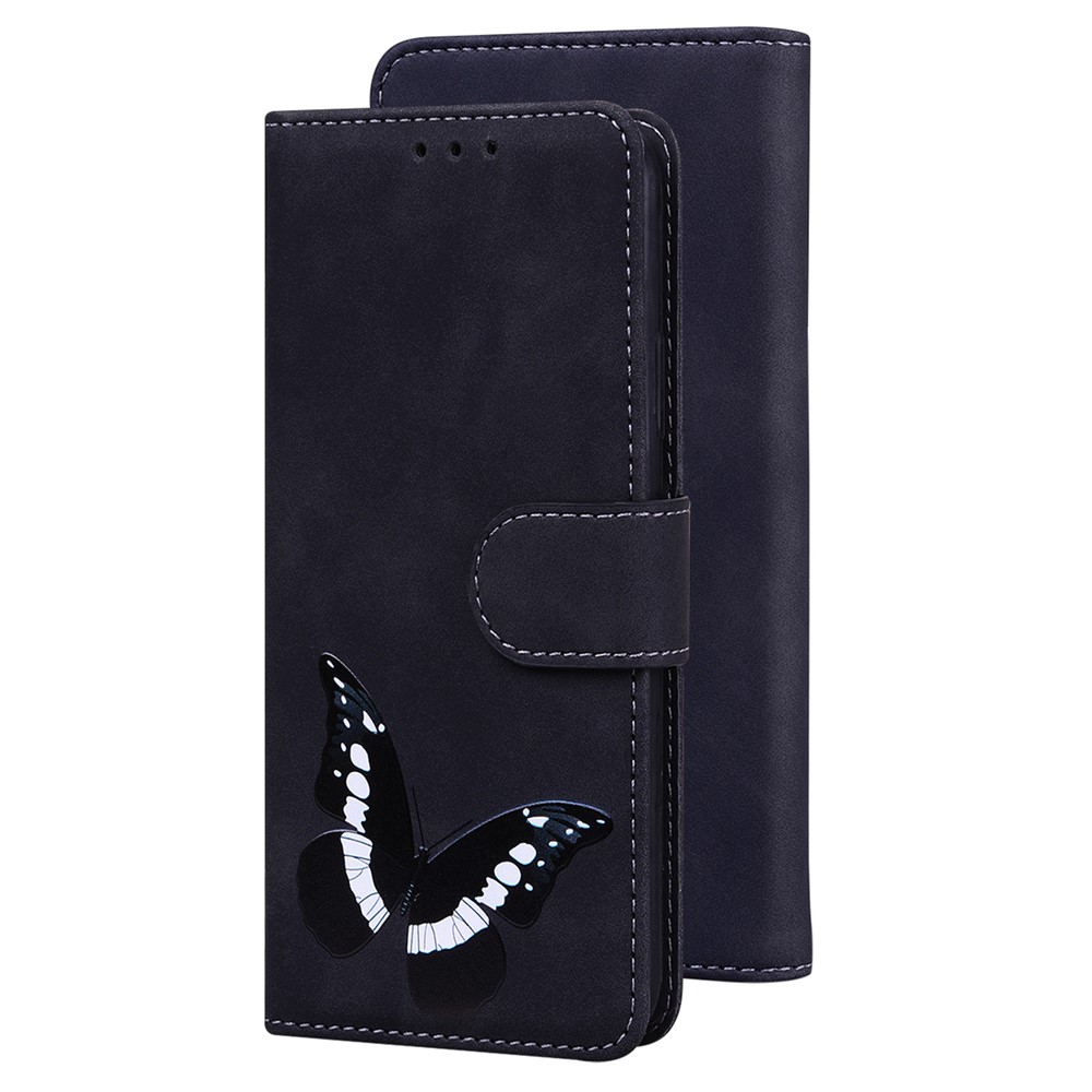Skin Touch Feeling PU Leather+TPU Phone Case Bag Butterfly Printing Pattern Stand Wallet Phone Cover for Motorola Moto G31 / G41 - Black-4