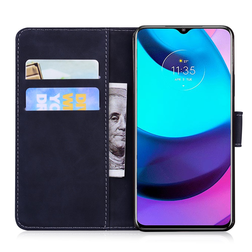 Skin Touch Feeling PU Leather+TPU Phone Case Bag Butterfly Printing Pattern Stand Wallet Phone Cover for Motorola Moto G31 / G41 - Black-6