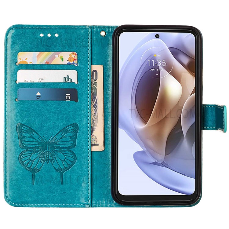 PB1 Series Imprinting Butterfly Flower Wallet Stand Full Protection Leather Case Phone Cover for Motorola Moto G31/G41 - Blue-5