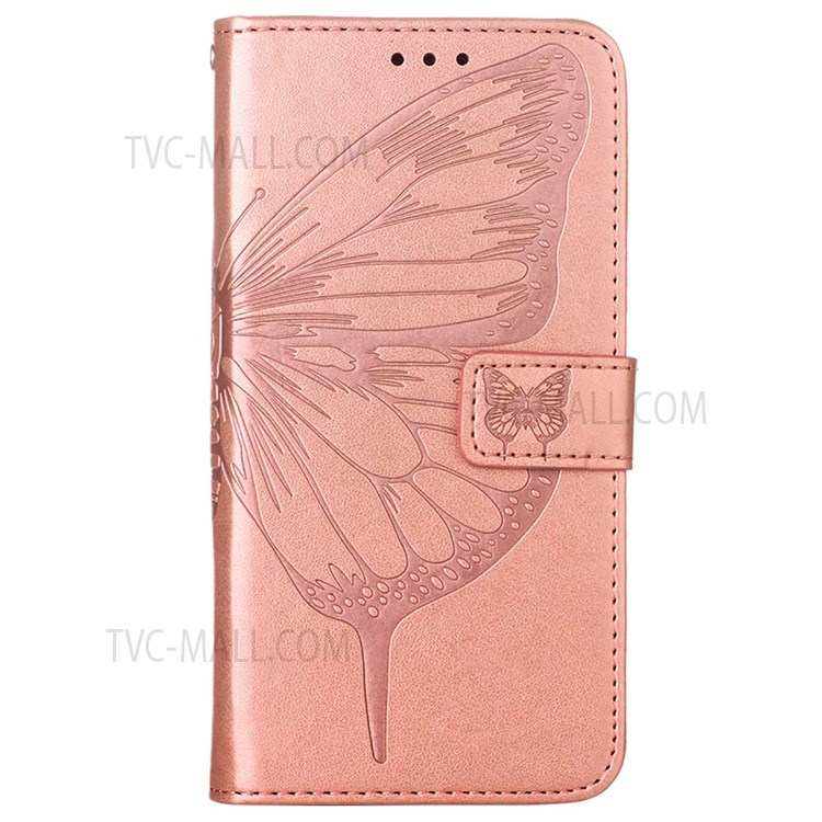 PB1 Series Imprinting Butterfly Flower PU Leather Magnetic Clasp Stand Phone Case Shell with Wallet for Motorola Moto G71 5G - Rose Gold-2