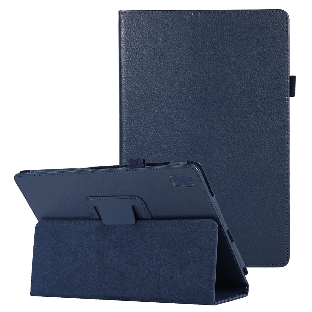 Anti-scratch Drop-proof Litchi Texture PU Leather Folio Cover Foldable Stand Case for Lenovo Tab 6 10.1-inch - Dark Blue-1
