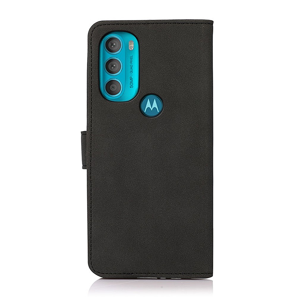 KHAZNEH Textured Surface Foldable Viewing Stand Wallet PU Leather + TPU Phone Case for Motorola Moto G71 5G - Black-3