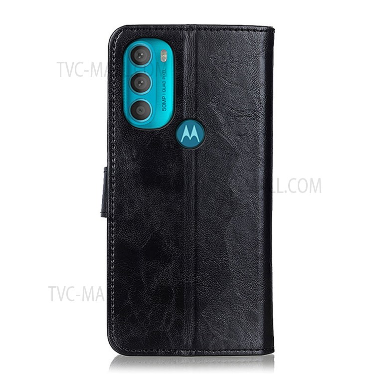 Textured Design Magnetic Closure Cover PU Leather Soft Inner TPU Stand Case with Wallet Feature for Motorola Moto G71 5G - Black-3