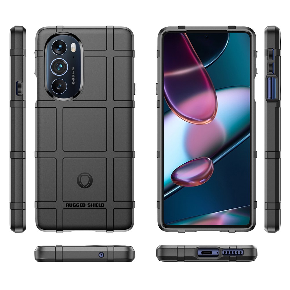 Rugged Square Grid Design Soft TPU Thickened Protection Shockproof Phone Case Cover for Motorola Edge X / Edge X30 - Black-8