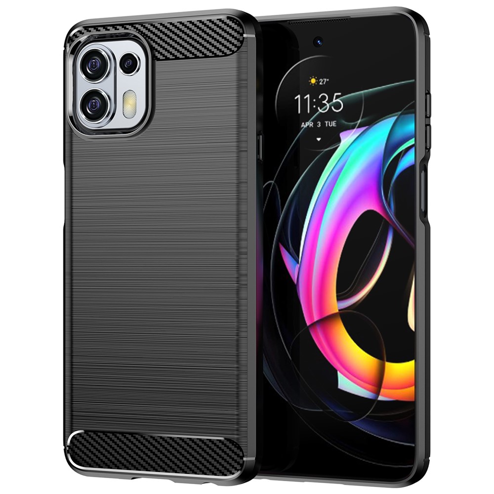Flexible Carbon Fiber Texture TPU Case Phone Cover Brushed Surface Anti-Drop Air Cushion for Motorola Edge 20 Lite/Edge 20 Fusion - Black-1
