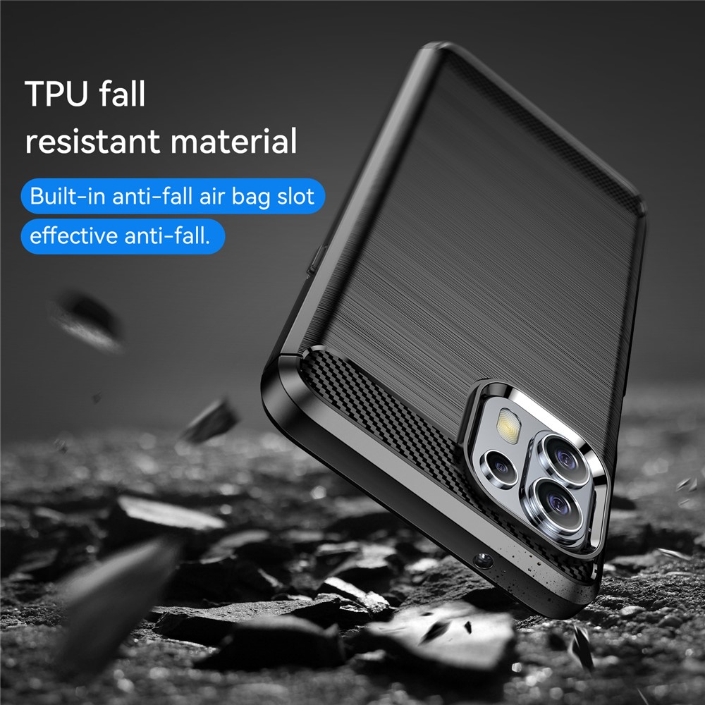 Flexible Carbon Fiber Texture TPU Case Phone Cover Brushed Surface Anti-Drop Air Cushion for Motorola Edge 20 Lite/Edge 20 Fusion - Black-5