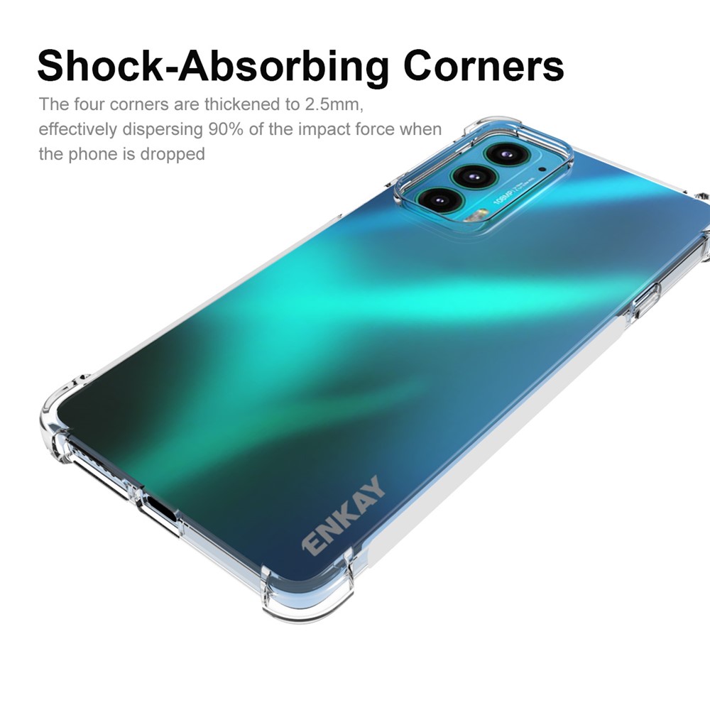 ENKAY Enhanced Corner Shockproof Crystal Clear TPU Phone Case Cover with Anti-slip Strip Frame for Motorola Edge 20-2