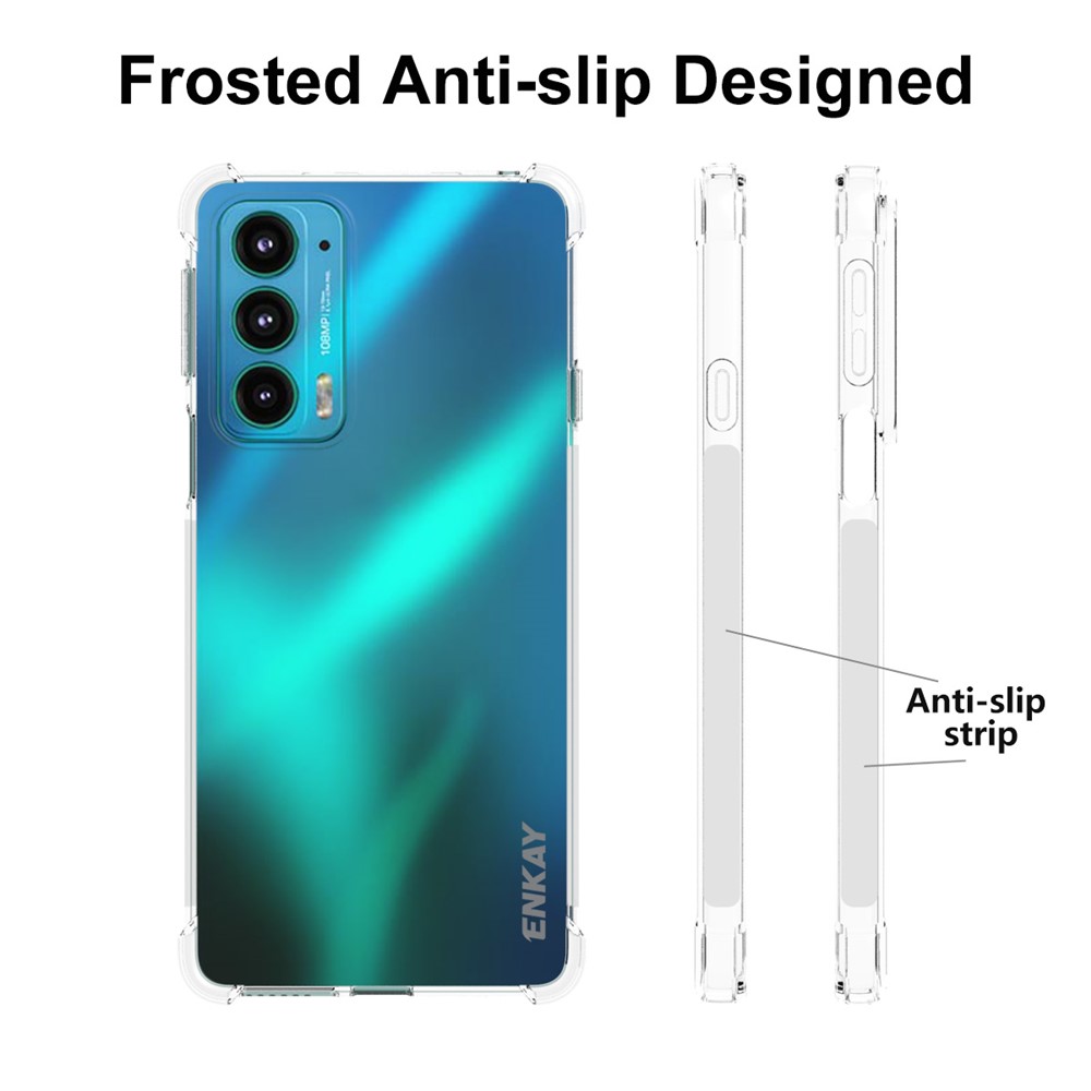 ENKAY Enhanced Corner Shockproof Crystal Clear TPU Phone Case Cover with Anti-slip Strip Frame for Motorola Edge 20-4