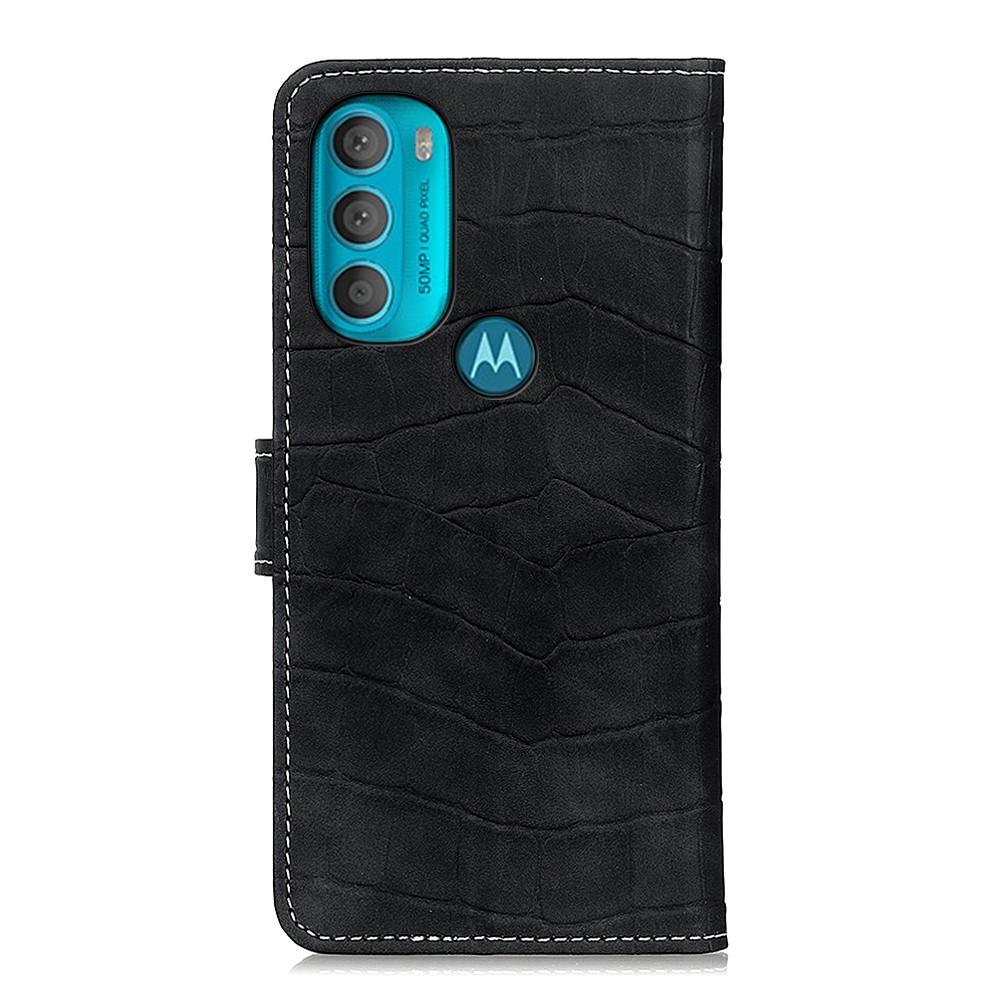 PU Leather + TPU Crocodile Texture Folio Flip Wallet Case Stand Phone Cover for Motorola Moto G71 5G - Black-3