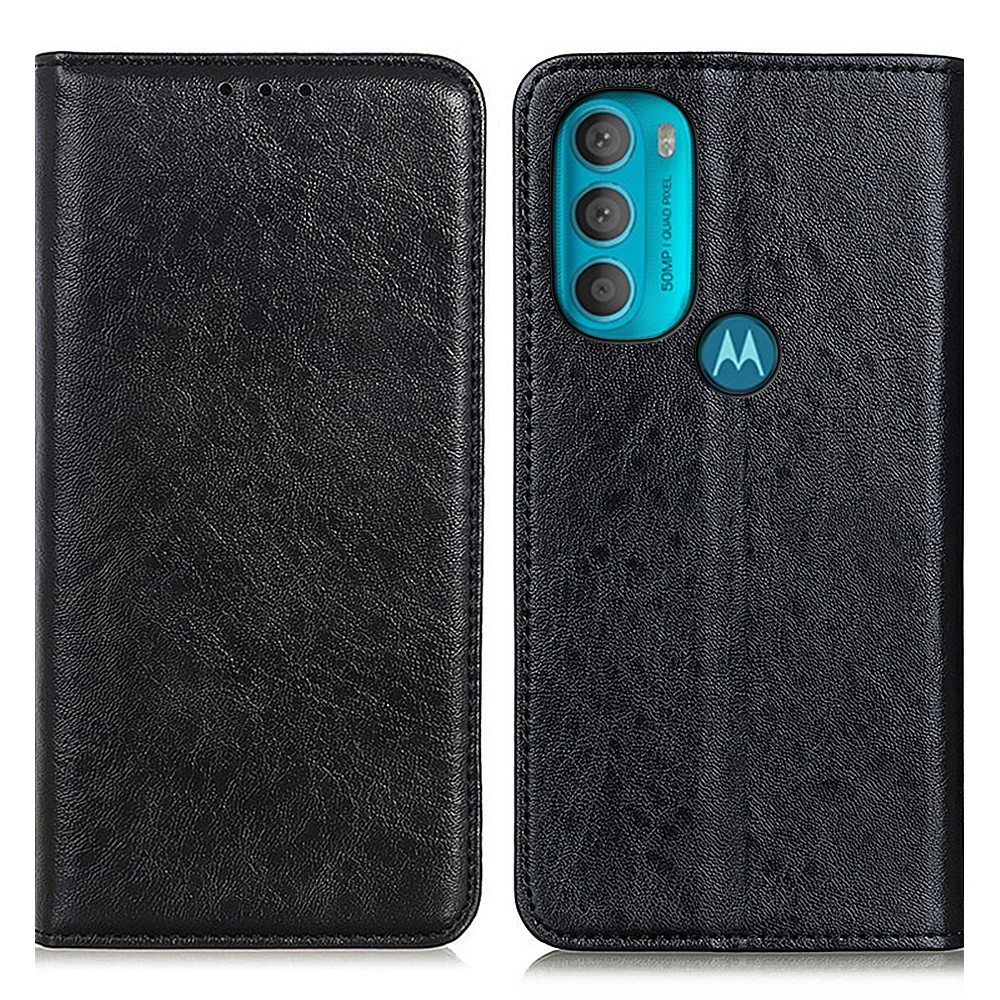 Crazy Horse Texture Drop-resistant PU Leather Stand Cover Magnetic Auto Closing Wallet Case for Motorola Moto G71 5G - Black-1