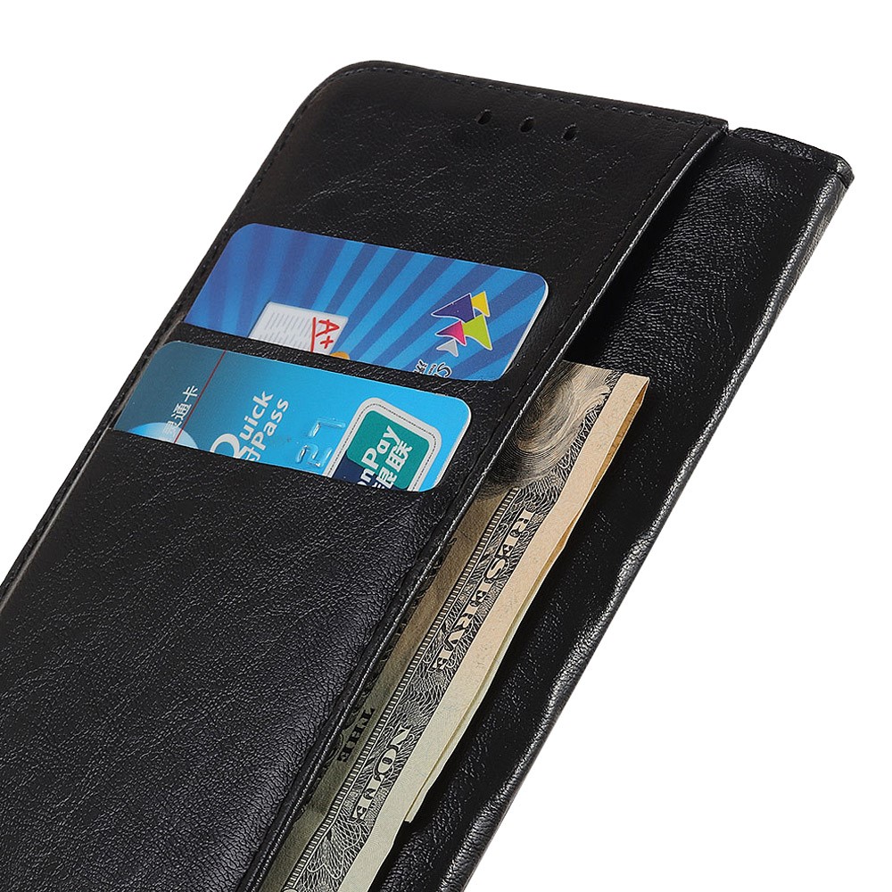 Crazy Horse Texture Drop-resistant PU Leather Stand Cover Magnetic Auto Closing Wallet Case for Motorola Moto G71 5G - Black-8