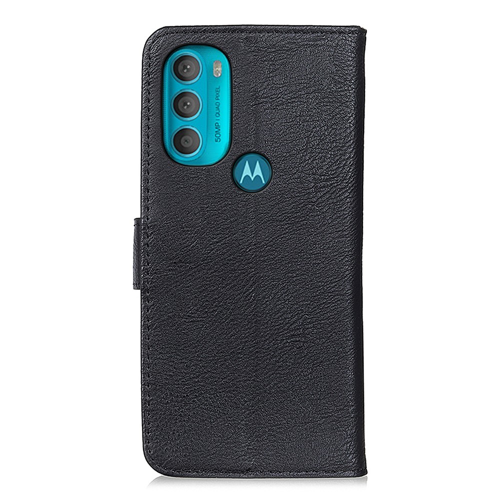 KHAZNEH Textured PU Leather Magnetic Clasp Shockproof Phone Case Cover with Stand Wallet for Motorola Moto G71 5G - Black-3