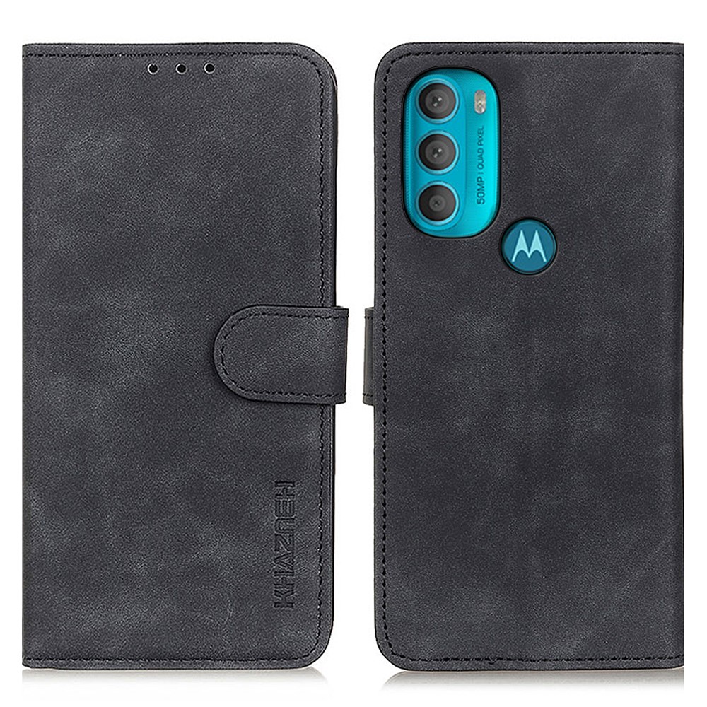 KHAZNEH Retro Style Foldable Stand PU Leather Wallet Phone Case Shell for Motorola Moto G71 5G - Black-1