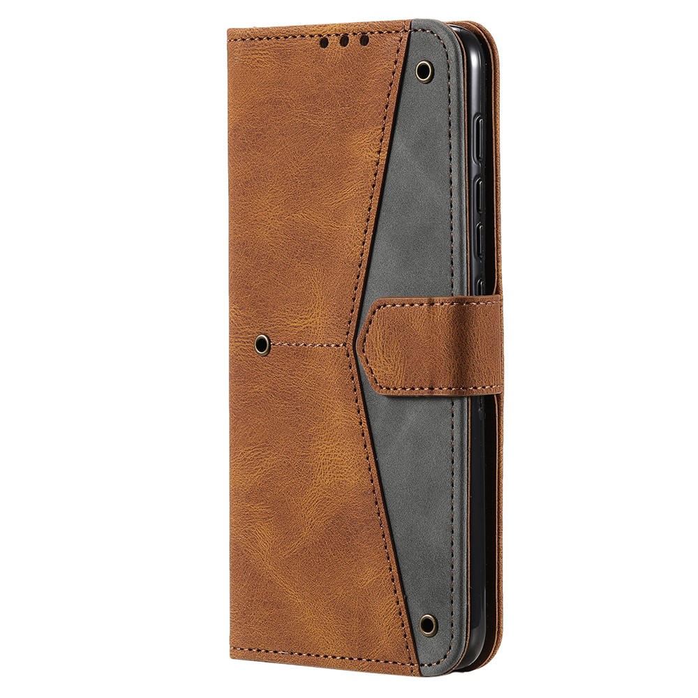 Stitching Surface Splicing Style PU Leather and TPU Phone Flip Case Skin-touch Stand Wallet Phone Protective Cover for Motorola Moto E20/E30/E40 - Brown-2