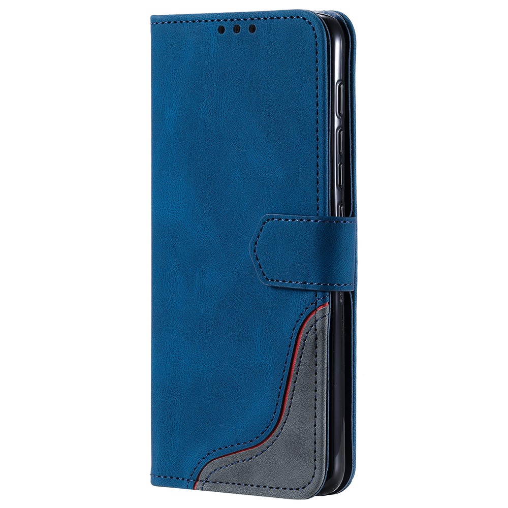 002 Series Splicing PU Leather Smartphone Cover Skin-touch Feeling Auto-absorbed Phone Case Shell with Wallet Stand for Motorola Moto E20/E40/E30 - Blue-2
