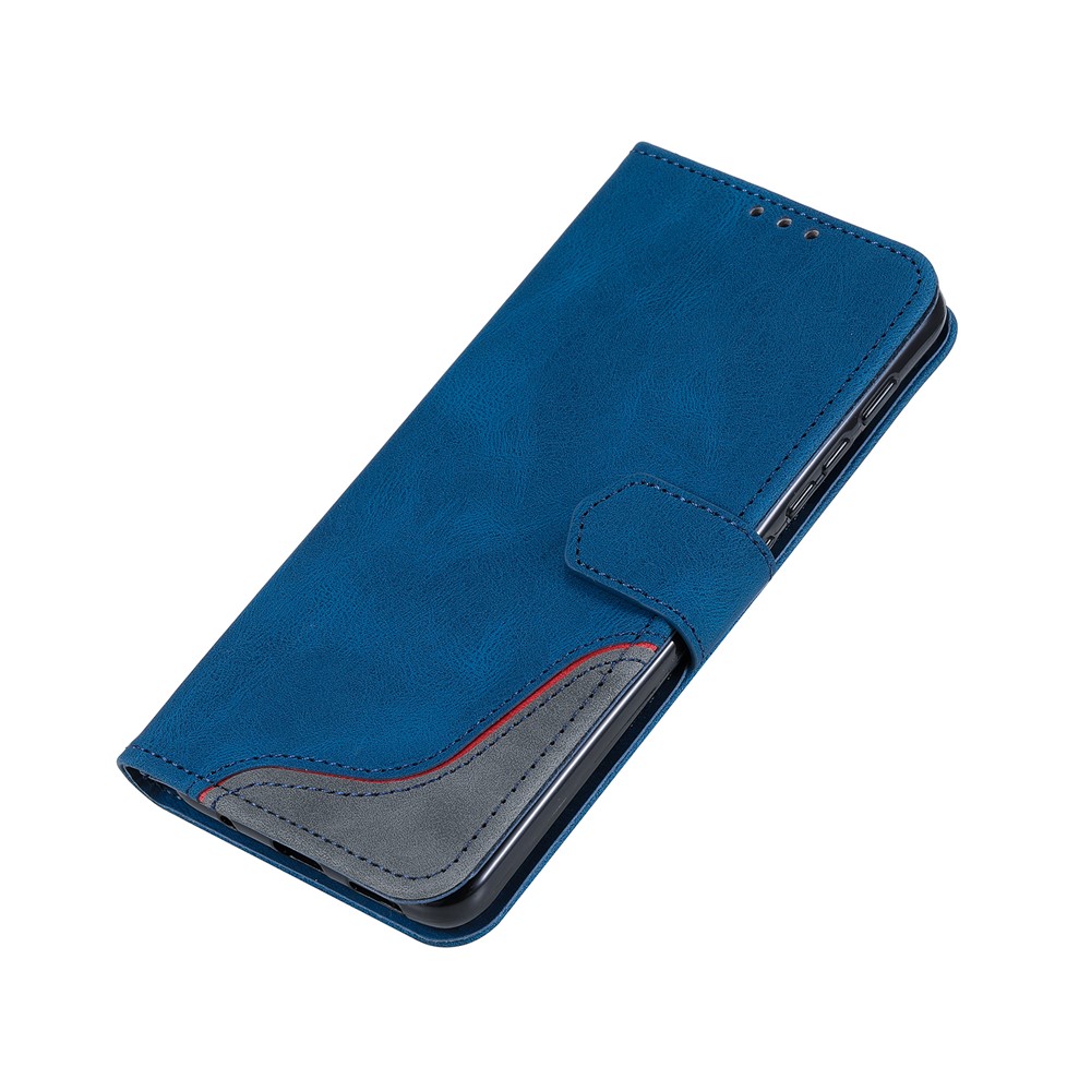 002 Series Splicing PU Leather Smartphone Cover Skin-touch Feeling Auto-absorbed Phone Case Shell with Wallet Stand for Motorola Moto E20/E40/E30 - Blue-6