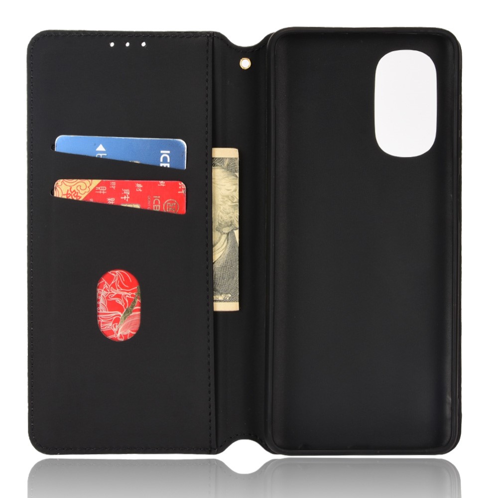 PU Leather + TPU Rhombus Pattern Imprinted Cell Phone Case Protective Cover with Stand Wallet for Motorola Moto G51 5G - Black-8