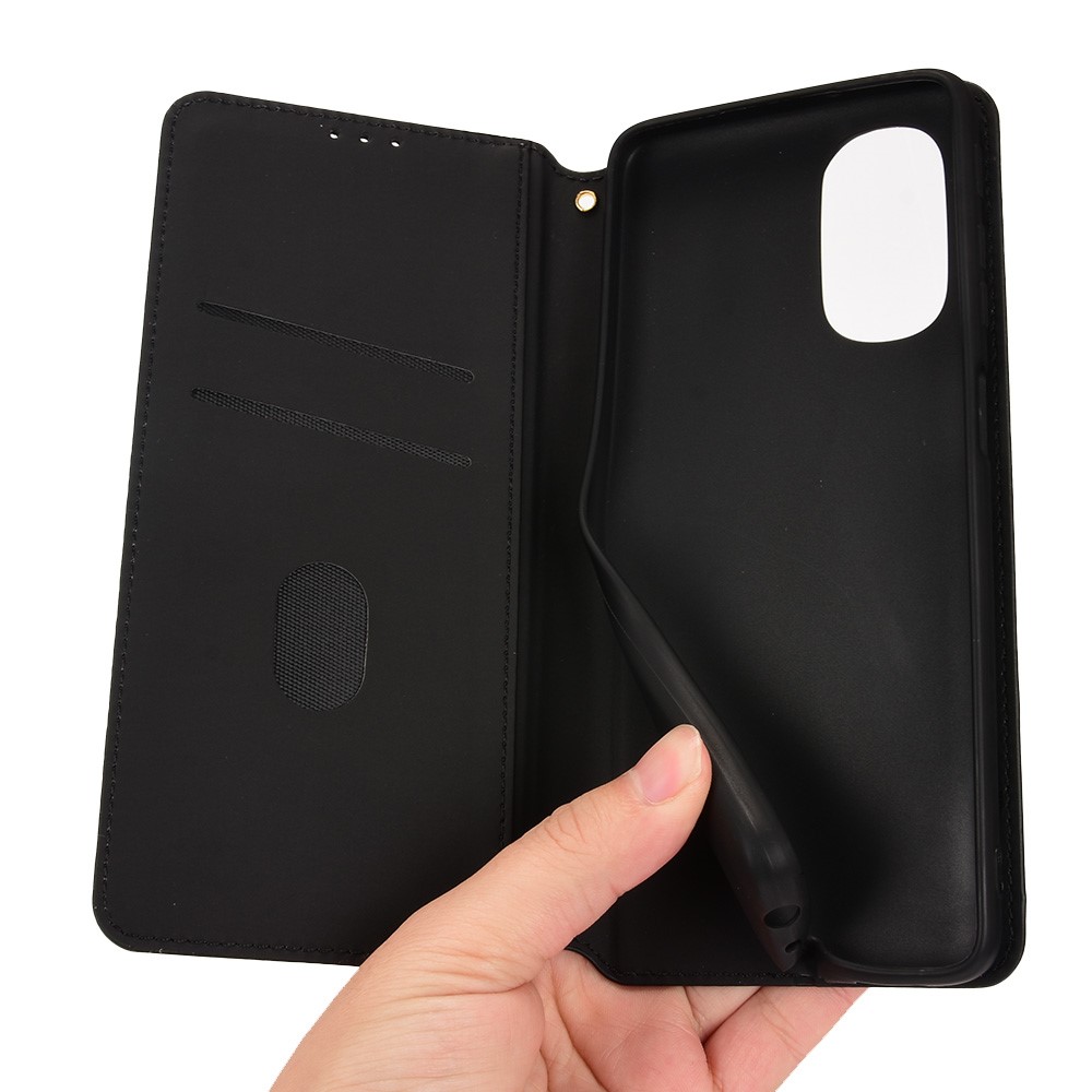 PU Leather + TPU Rhombus Pattern Imprinted Cell Phone Case Protective Cover with Stand Wallet for Motorola Moto G51 5G - Black-9