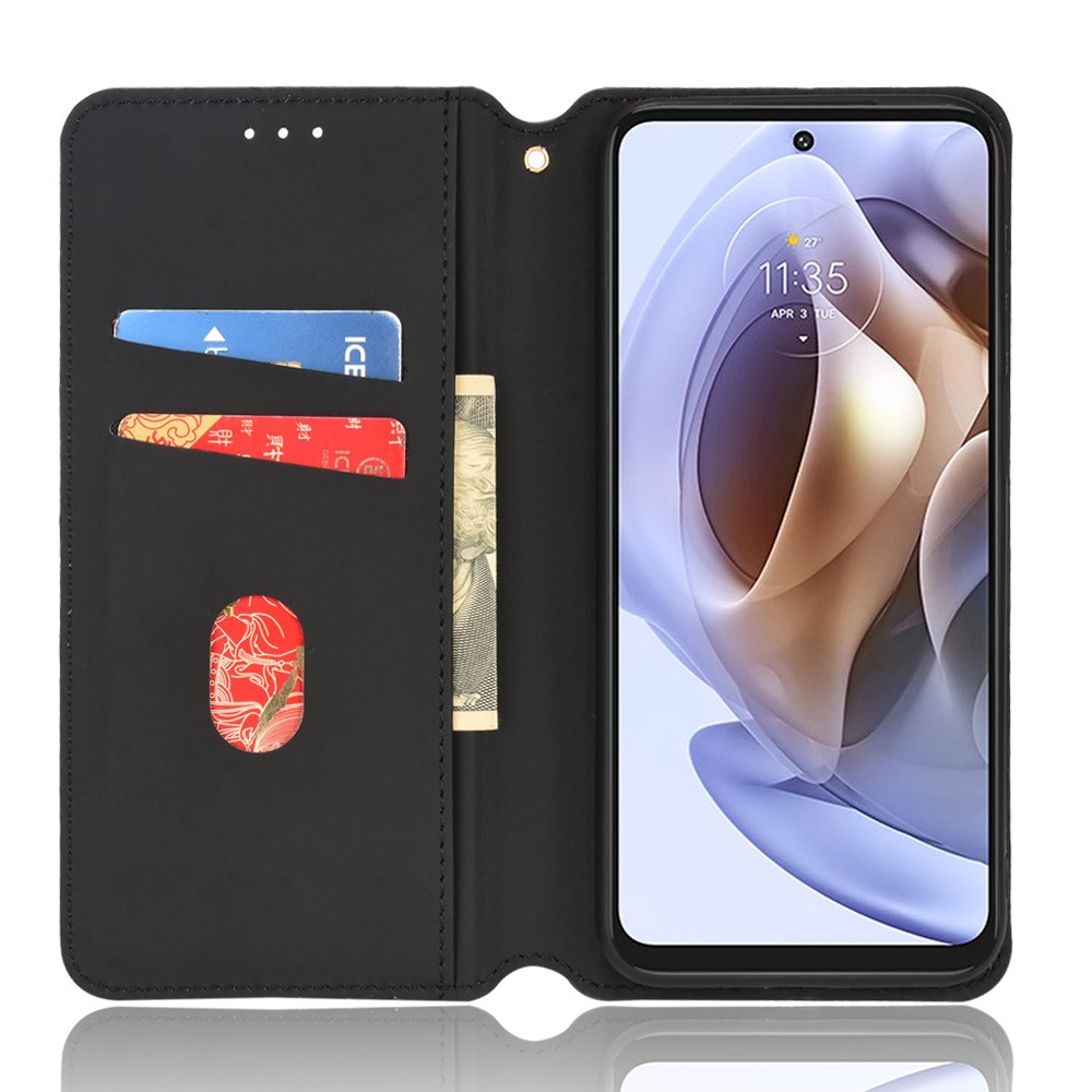 3D Rhombus Pattern Imprinted Cell Phone Case PU Leather + TPU Protective Cover with Stand Wallet for Motorola Moto G31/G41- Black-4