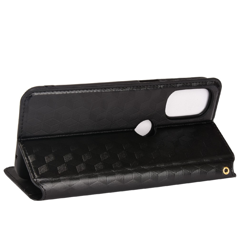 3D Rhombus Pattern Imprinted Cell Phone Case PU Leather + TPU Protective Cover with Stand Wallet for Motorola Moto G31/G41- Black-6