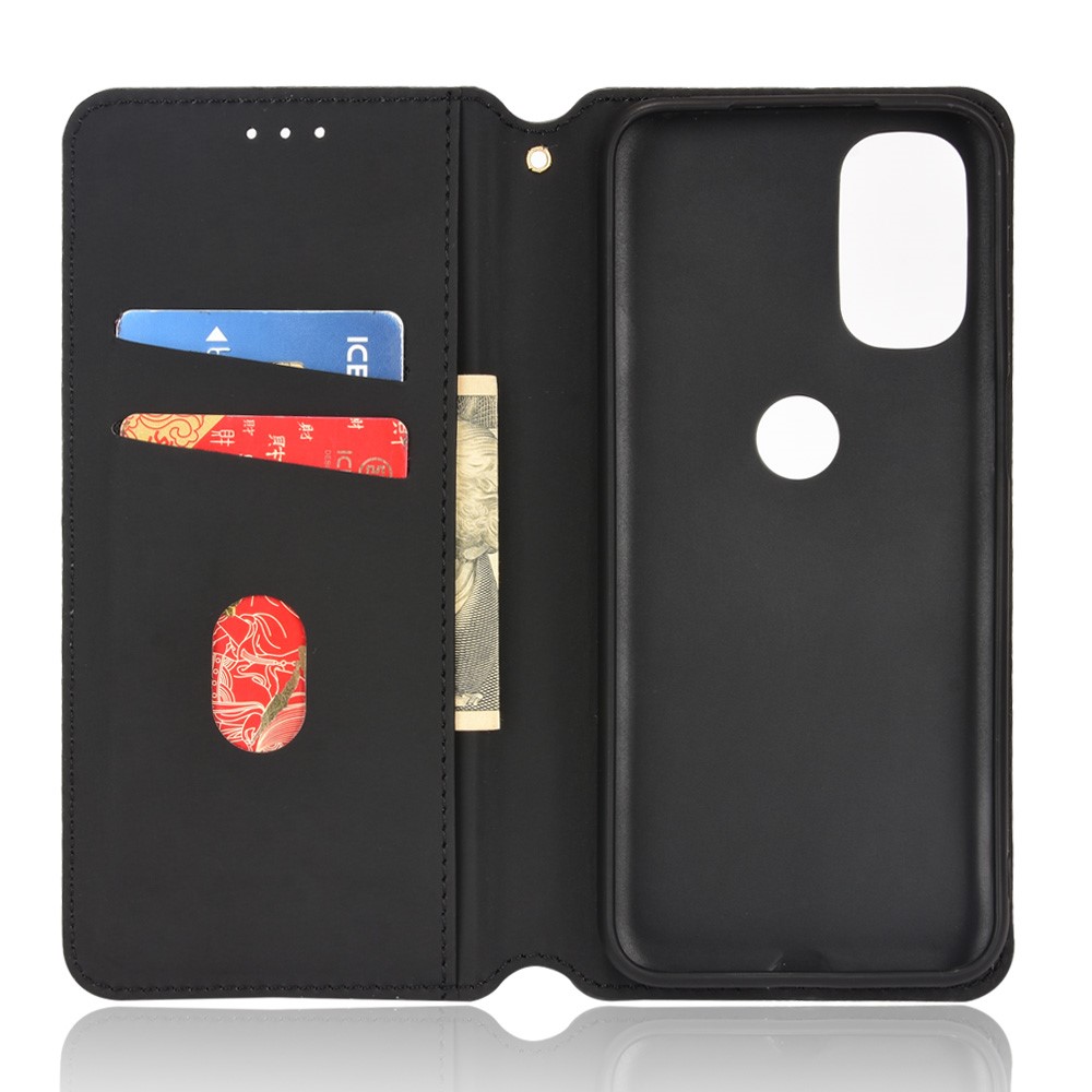 3D Rhombus Pattern Imprinted Cell Phone Case PU Leather + TPU Protective Cover with Stand Wallet for Motorola Moto G31/G41- Black-8
