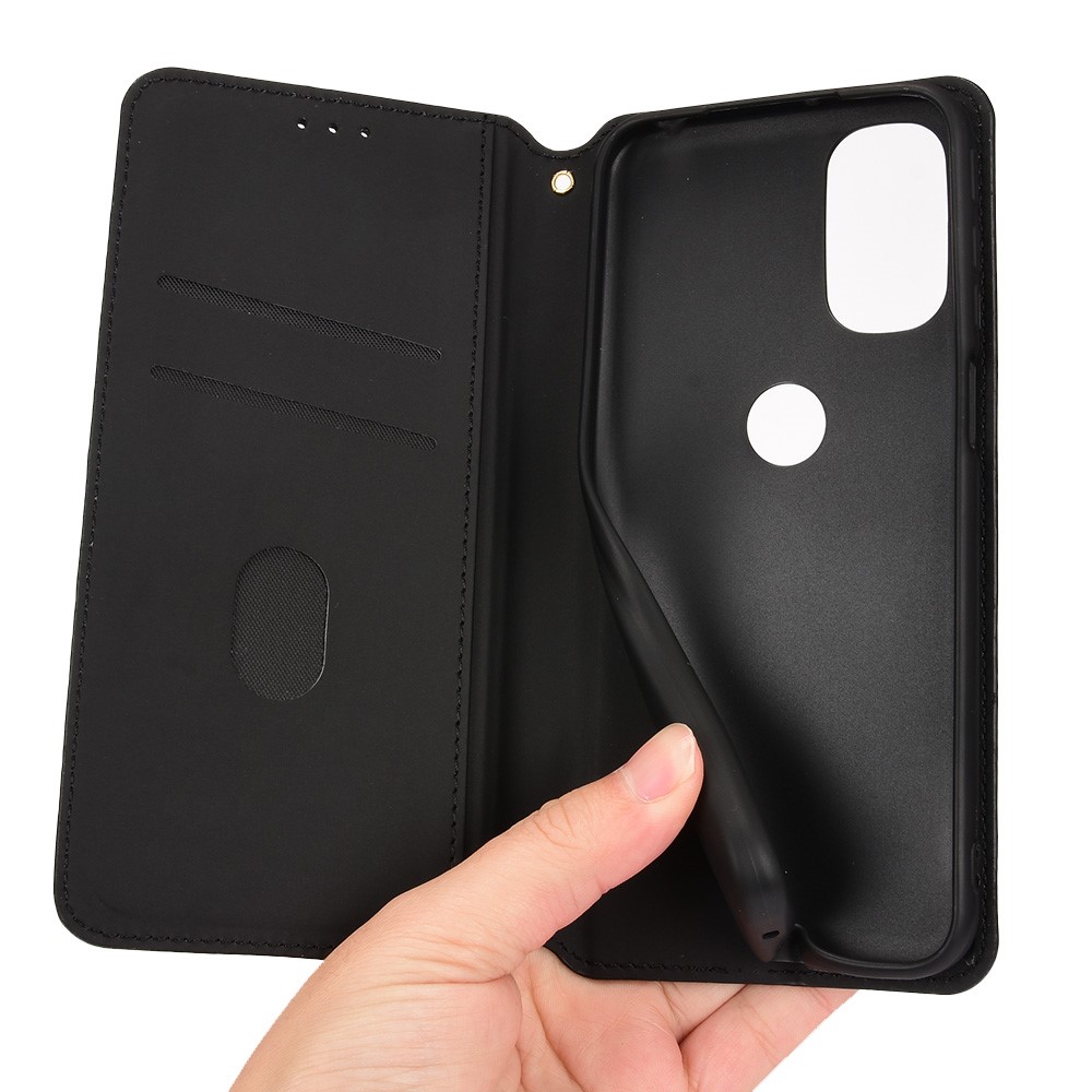 3D Rhombus Pattern Imprinted Cell Phone Case PU Leather + TPU Protective Cover with Stand Wallet for Motorola Moto G31/G41- Black-9