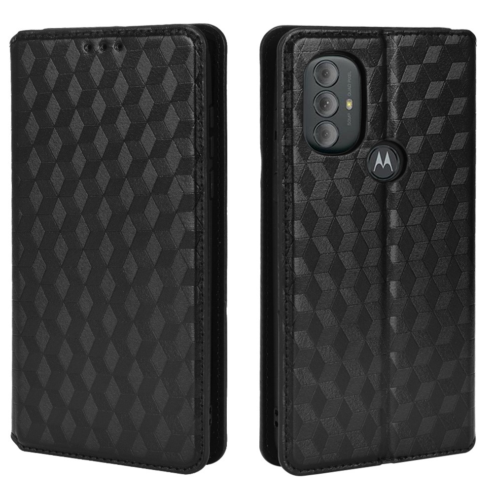Shockproof Rhombus Pattern Imprinted Cell Phone Case PU Leather + TPU Protective Cover with Stand Wallet for Motorola Moto G Power (2022) - Black-1