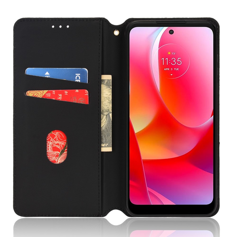 Shockproof Rhombus Pattern Imprinted Cell Phone Case PU Leather + TPU Protective Cover with Stand Wallet for Motorola Moto G Power (2022) - Black-4