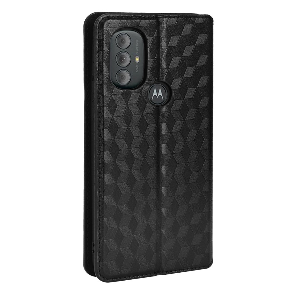 Shockproof Rhombus Pattern Imprinted Cell Phone Case PU Leather + TPU Protective Cover with Stand Wallet for Motorola Moto G Power (2022) - Black-7