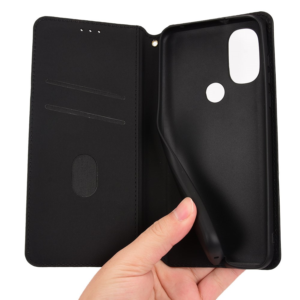 Shockproof Rhombus Pattern Imprinted Cell Phone Case PU Leather + TPU Protective Cover with Stand Wallet for Motorola Moto G Power (2022) - Black-9