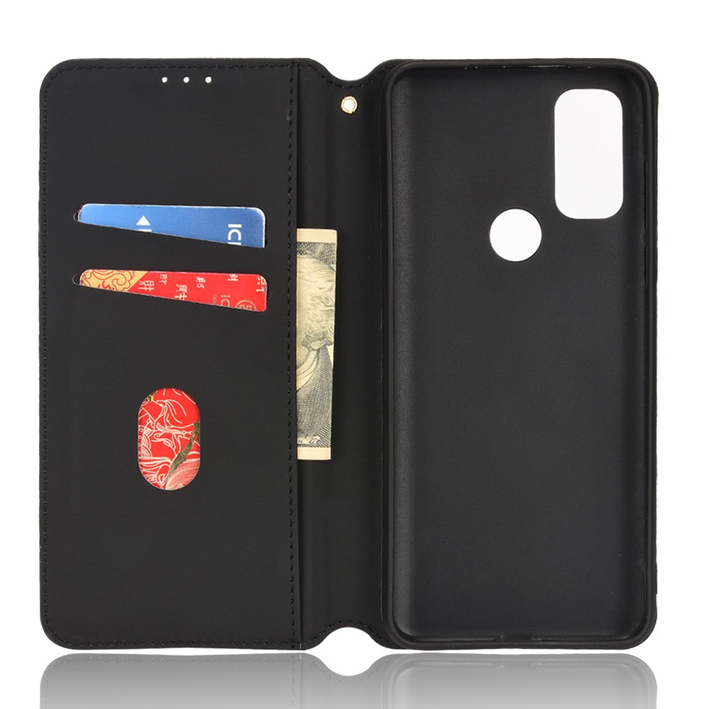 Cell Phone Case Rhombus Pattern Imprinted PU Leather + TPU Protective Cover with Stand Wallet for Motorola G Pure - Black-8