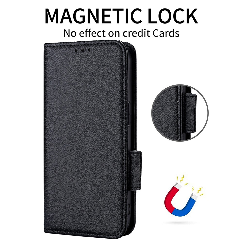 Stand Design Litchi Texture PU Leather Anti-scratch Wallet Cover TPU Interior Protective Shell for Motorola Moto G Power (2022) - Black-2