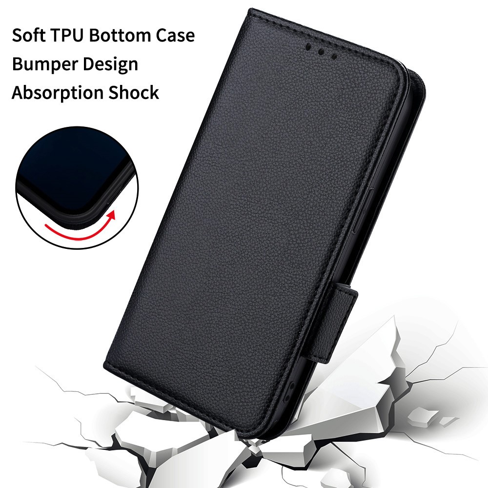 Stand Design Litchi Texture PU Leather Anti-scratch Wallet Cover TPU Interior Protective Shell for Motorola Moto G Power (2022) - Black-3