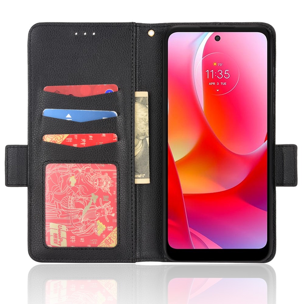 Stand Design Litchi Texture PU Leather Anti-scratch Wallet Cover TPU Interior Protective Shell for Motorola Moto G Power (2022) - Black-5