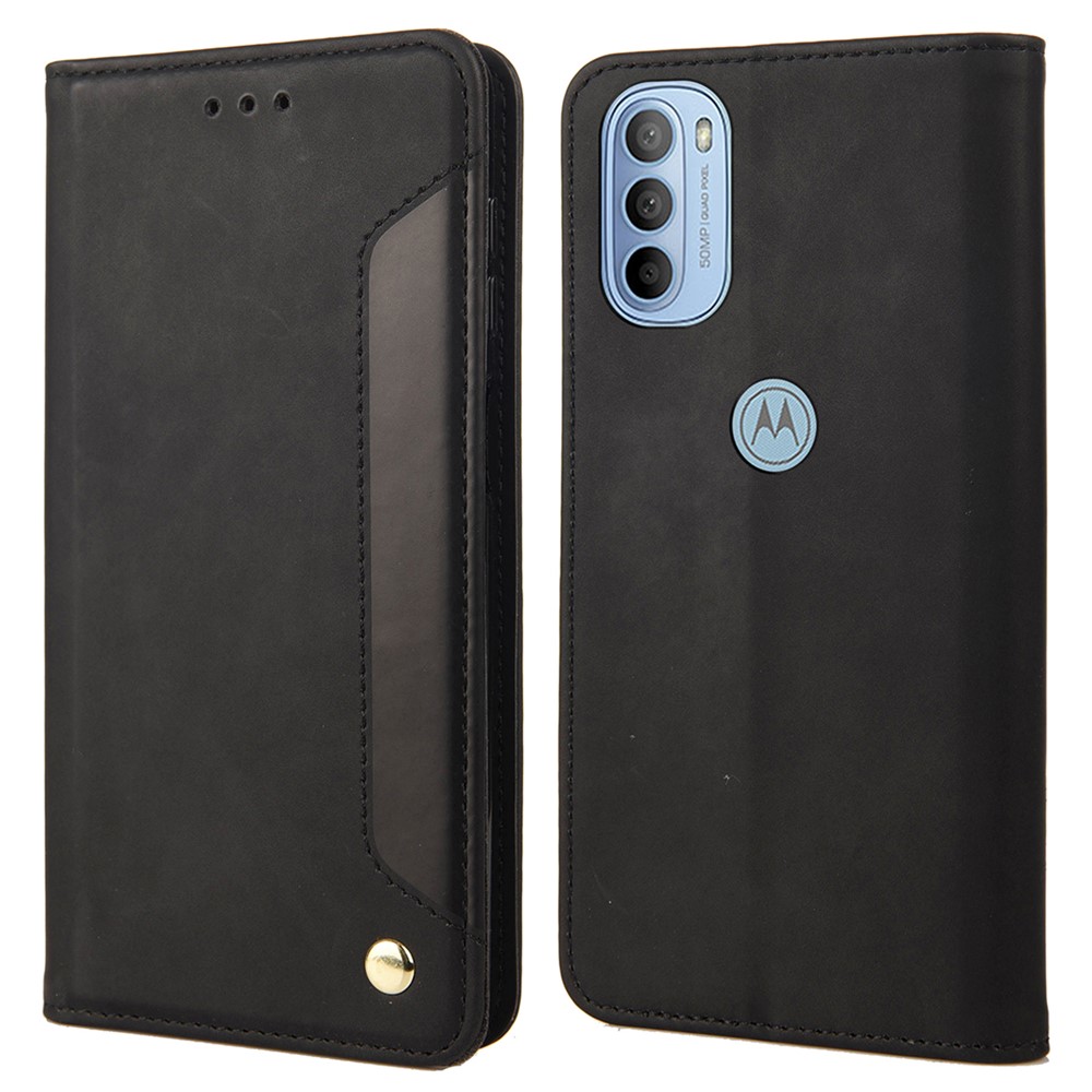Smartphone Case Shockproof Wallet Phone Stand Cover Anti-dust Splicing PU Leather Shell for Motorola Moto G51 5G - Black-1