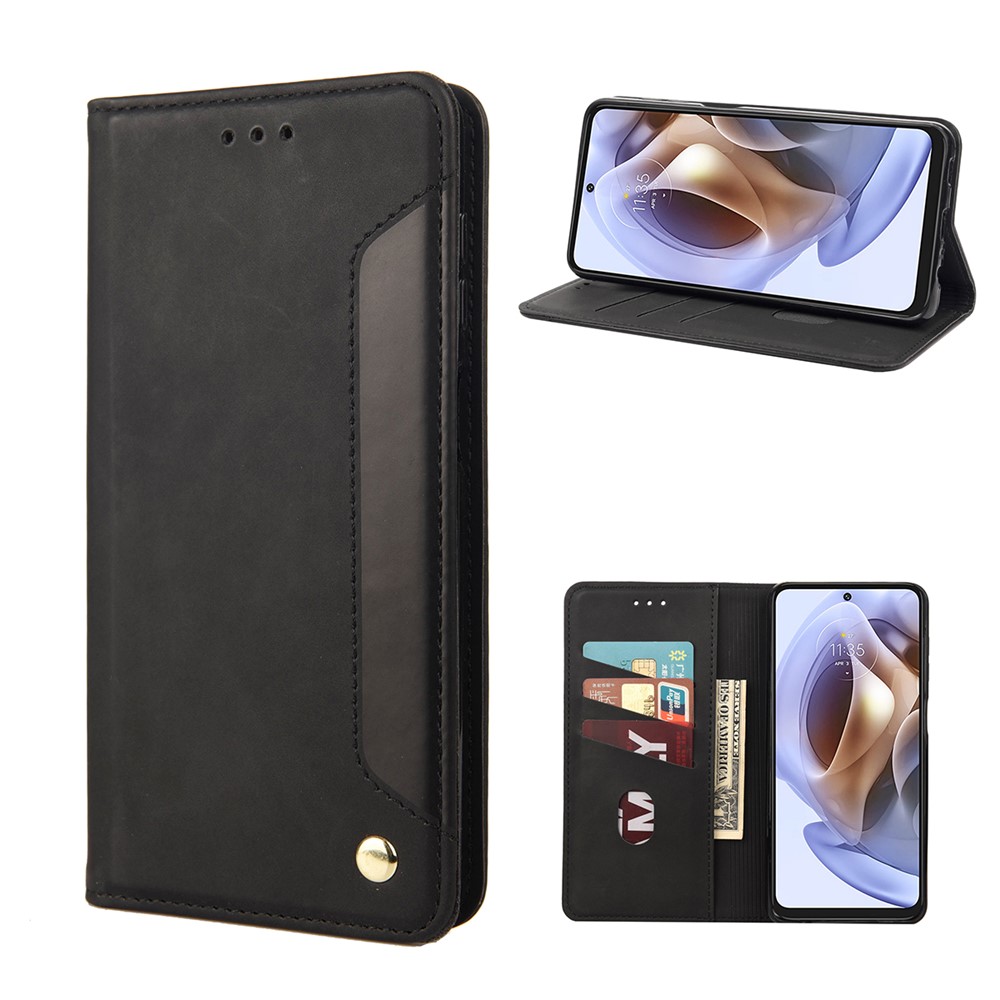 Smartphone Case Shockproof Wallet Phone Stand Cover Anti-dust Splicing PU Leather Shell for Motorola Moto G51 5G - Black-11