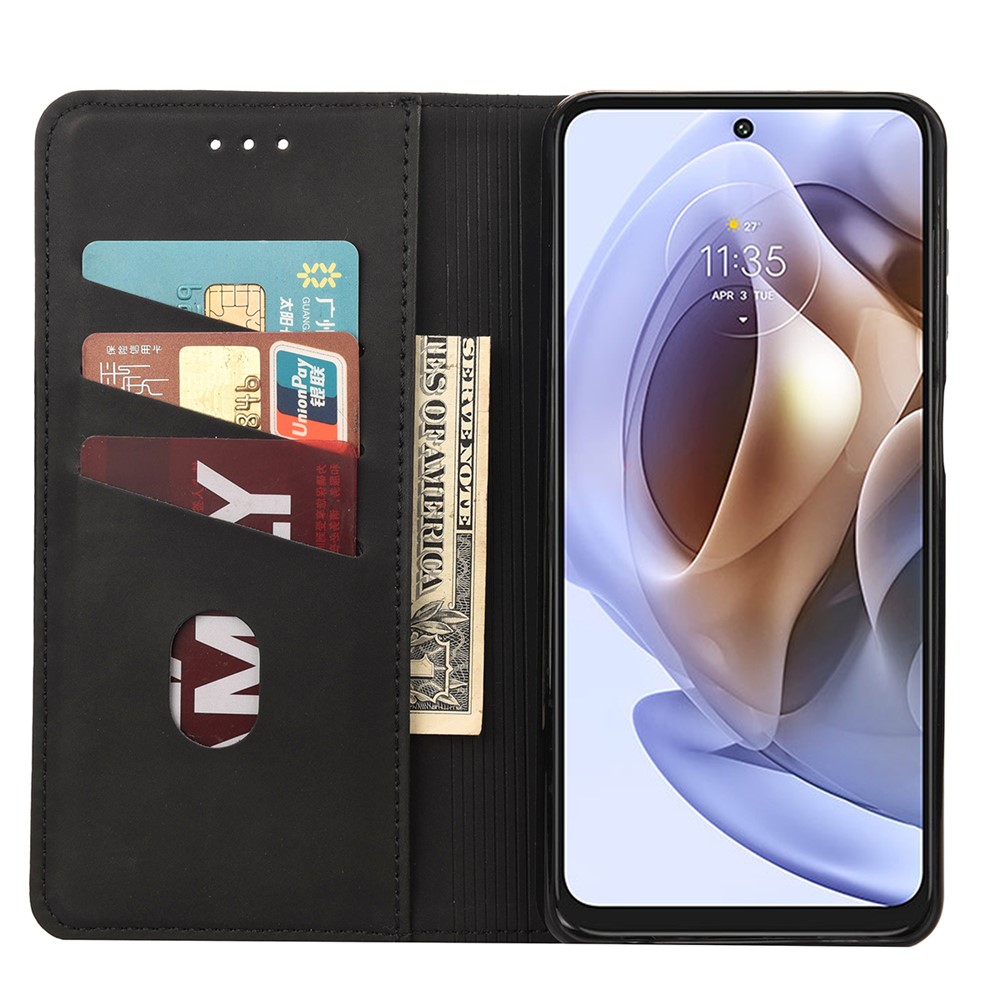 Smartphone Case Shockproof Wallet Phone Stand Cover Anti-dust Splicing PU Leather Shell for Motorola Moto G51 5G - Black-4