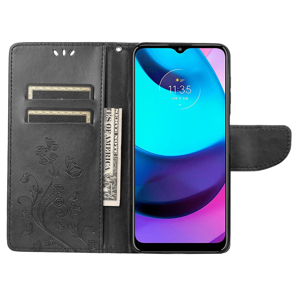 PU Leather Phone Covering Smartphone Case Stylish Imprint Butterflies Practical Wallet for Motorola Moto G71 5G - Black-4