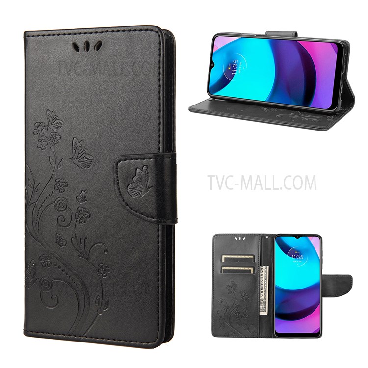 PU Leather Phone Covering Smartphone Case Stylish Imprint Butterflies Practical Wallet for Motorola Moto G71 5G - Black-7