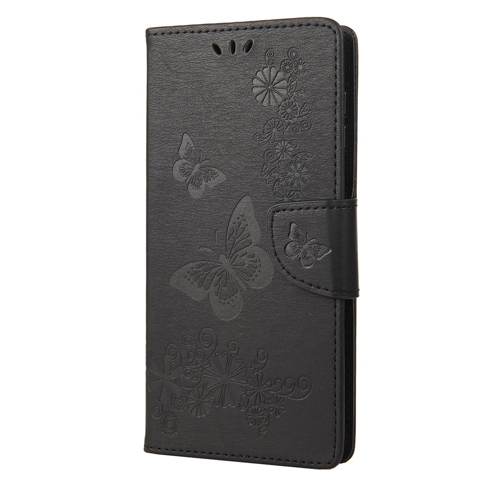 For Motorola Moto G71 5G Imprinted Big Butterflies Leather Mobile Phone Case Wallet Stand Phone Case Phone Shell - Black-2