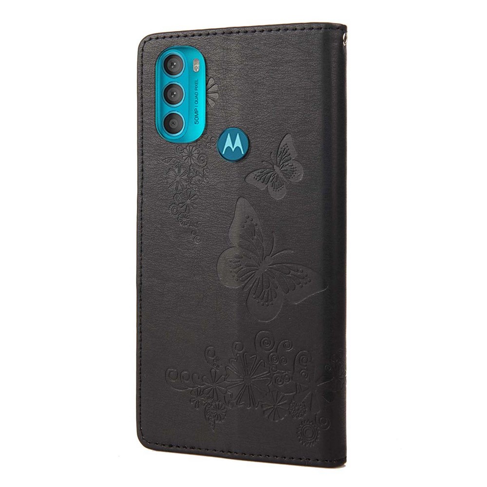 For Motorola Moto G71 5G Imprinted Big Butterflies Leather Mobile Phone Case Wallet Stand Phone Case Phone Shell - Black-3
