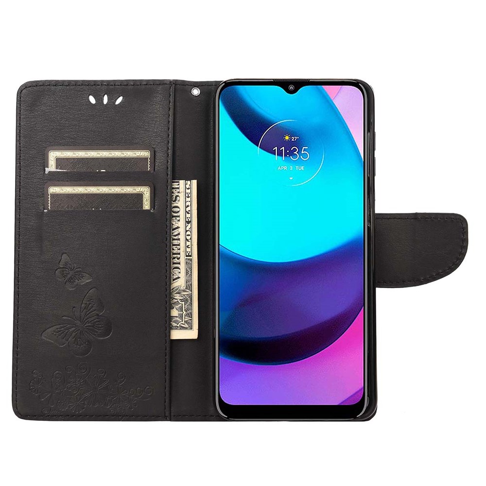 For Motorola Moto G71 5G Imprinted Big Butterflies Leather Mobile Phone Case Wallet Stand Phone Case Phone Shell - Black-4
