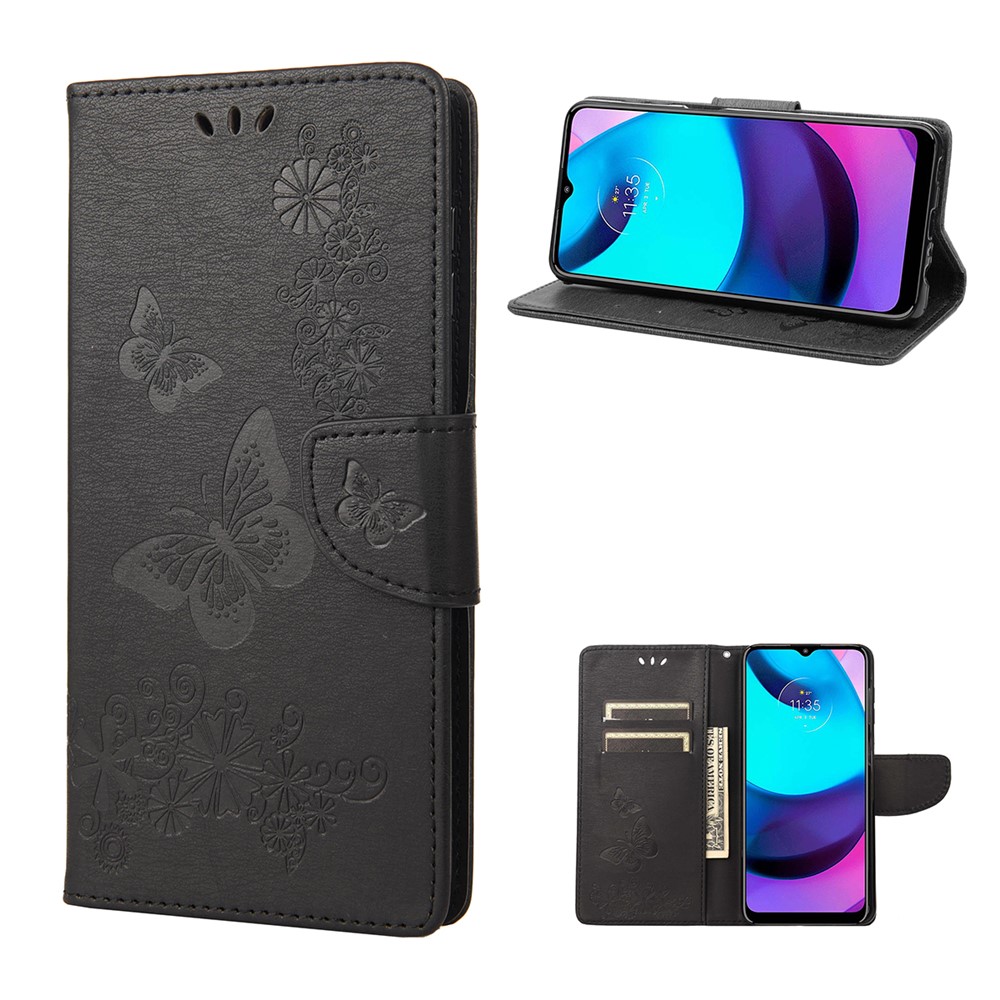 For Motorola Moto G71 5G Imprinted Big Butterflies Leather Mobile Phone Case Wallet Stand Phone Case Phone Shell - Black-6
