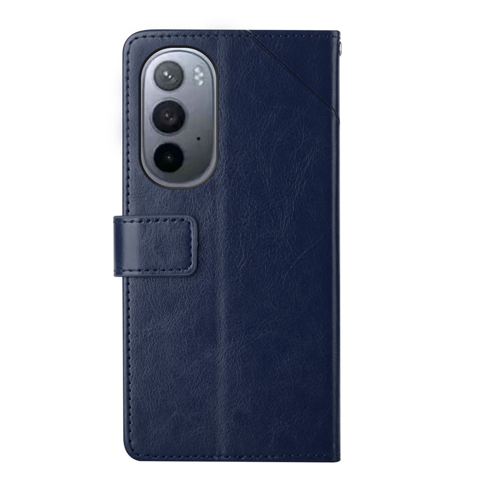 PU Leather Anti-fingerprint Y-Shaped Lines Imprinting Soft TPU Inner Shell Phone Cover with Wallet Stand Feature for Motorola Edge X30 - Blue-3