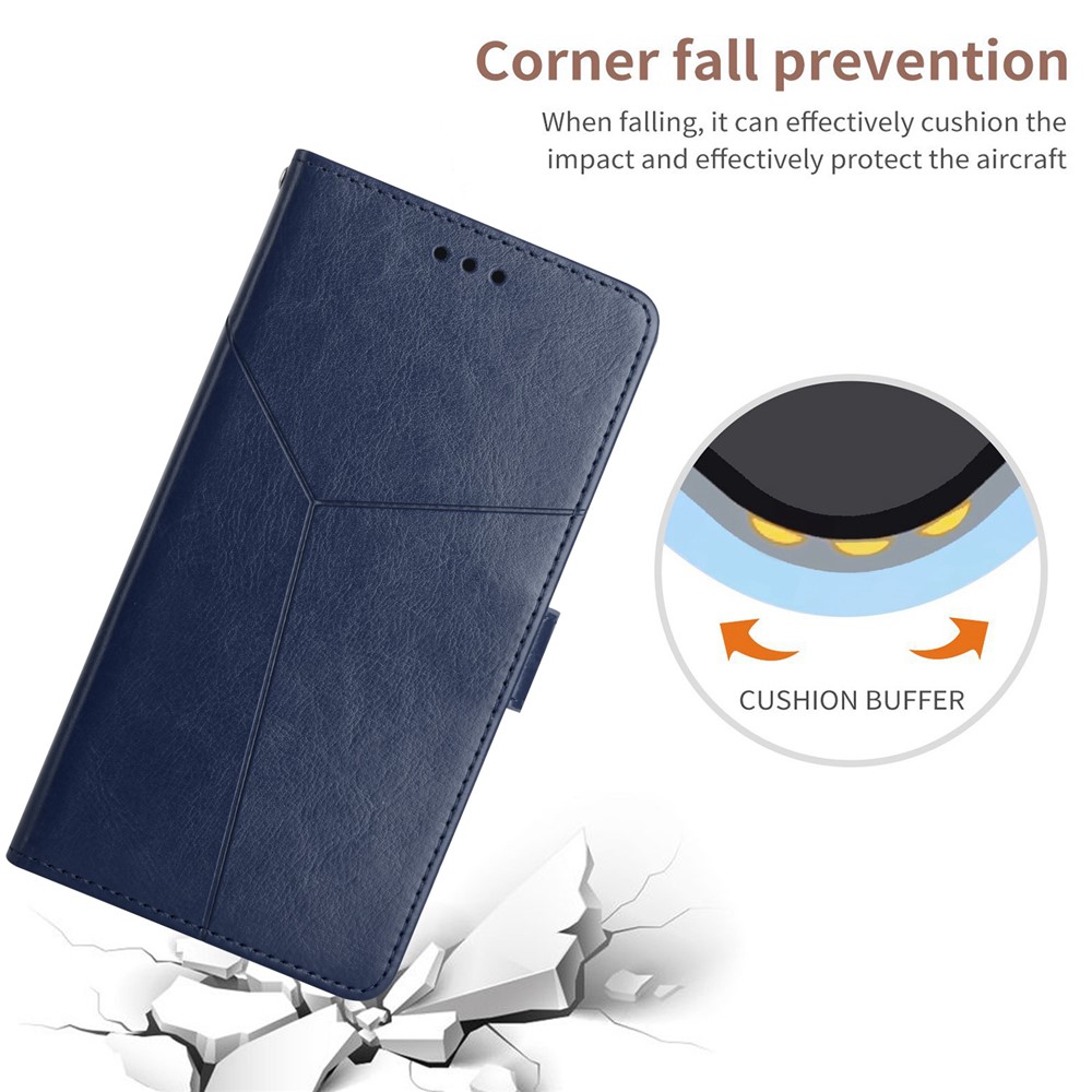 PU Leather Anti-fingerprint Y-Shaped Lines Imprinting Soft TPU Inner Shell Phone Cover with Wallet Stand Feature for Motorola Edge X30 - Blue-6