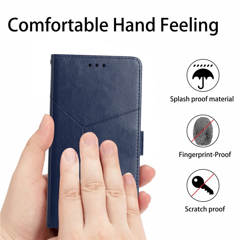 PU Leather Anti-fingerprint Y-Shaped Lines Imprinting Soft TPU Inner Shell Phone Cover with Wallet Stand Feature for Motorola Edge X30 - Blue-7