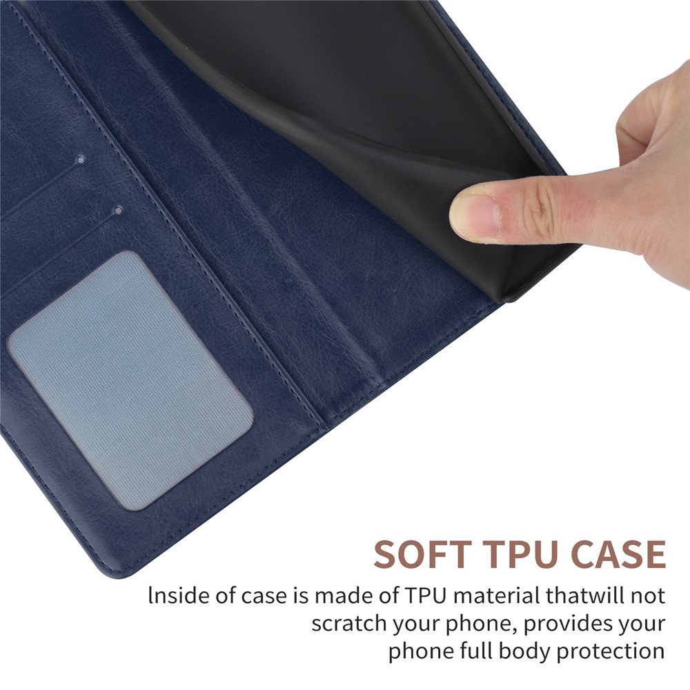 PU Leather Anti-fingerprint Y-Shaped Lines Imprinting Soft TPU Inner Shell Phone Cover with Wallet Stand Feature for Motorola Edge X30 - Blue-8