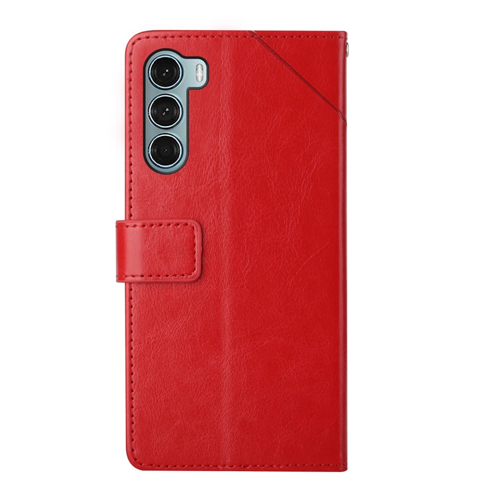 Drop Prevention PU Leather + Soft TPU Inner Shell Y-Shaped Lines Imprinting Wallet Stand Phone Cover for Motorola Moto G200 5G - Red-3