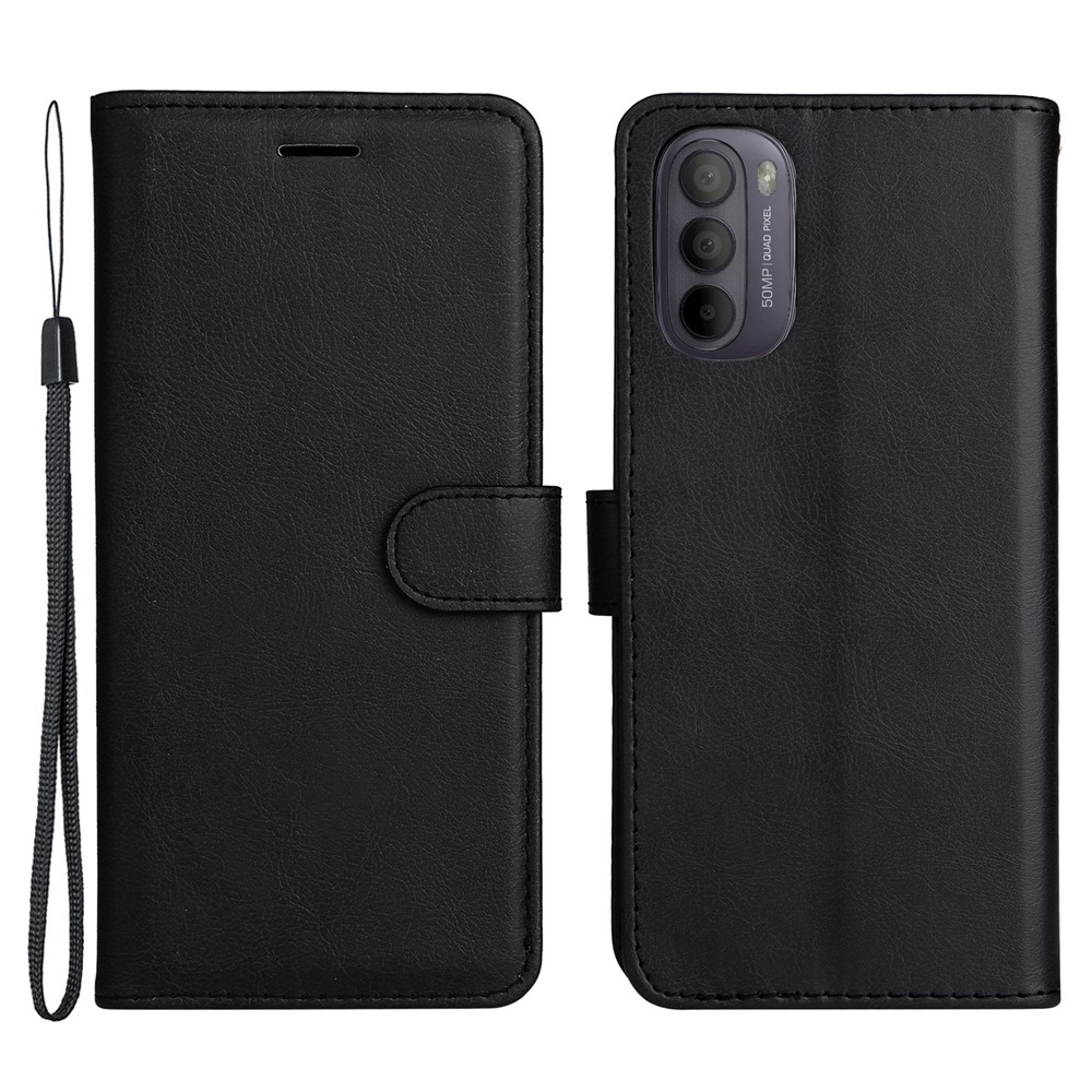 Solid Color Scratch-resistant PU Leather + TPU Stand Wallet Phone Case Cover for Motorola Moto G31/Moto G41 (India Version) - Black-1