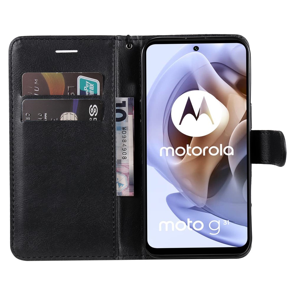Solid Color Scratch-resistant PU Leather + TPU Stand Wallet Phone Case Cover for Motorola Moto G31/Moto G41 (India Version) - Black-4